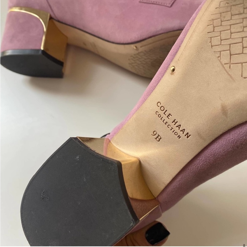 Cole Haan Collection Chain Pink Suede Heel Loafers sz 9 - Picture 4 of 15